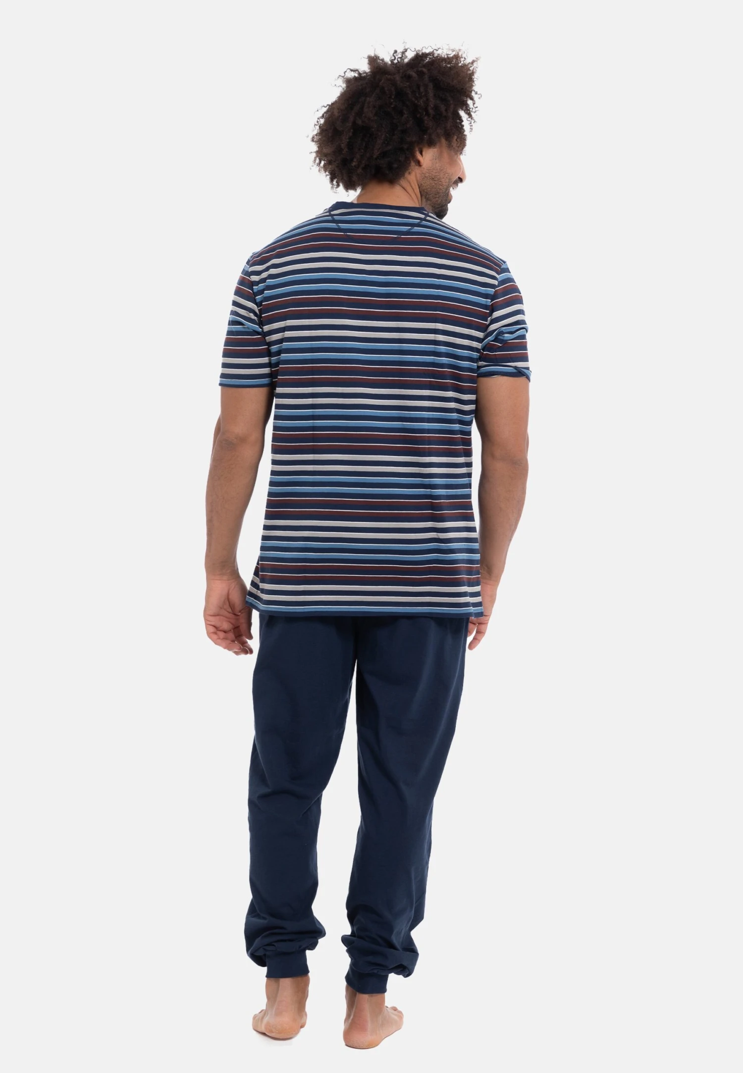 Set 2 Kurzarm- Pyjama - Blau Rot Gestreift 3 Set 2 Kurzarm- Pyjama - Blau Rot Gestreift - Afbeelding 3