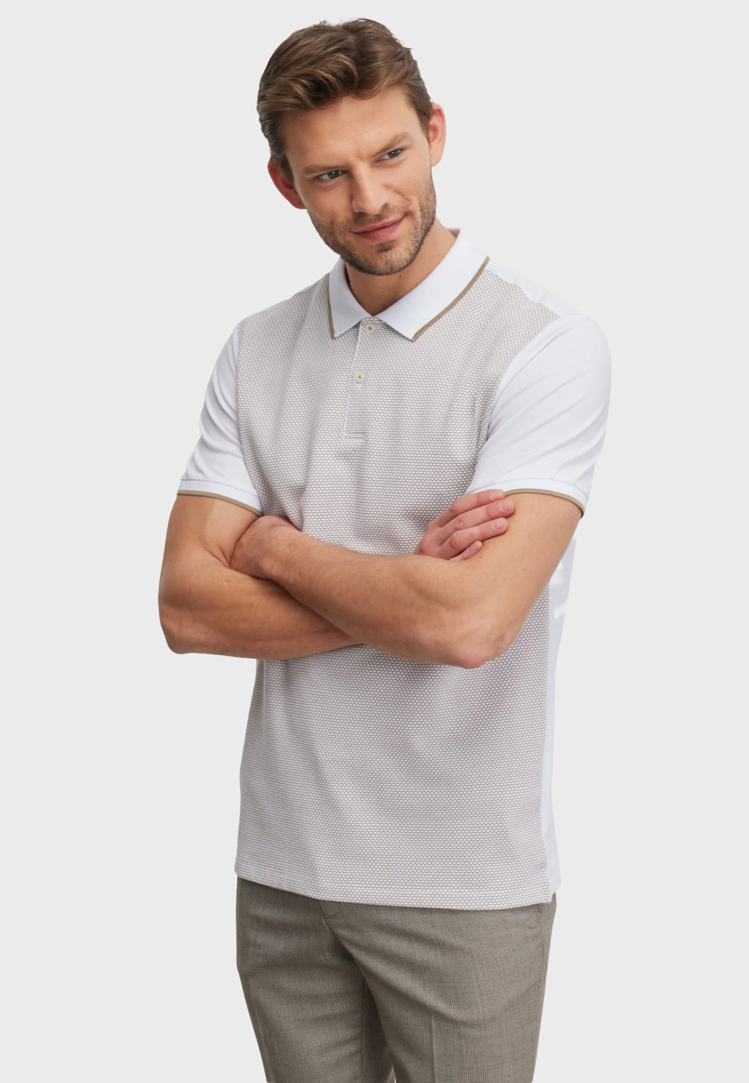 Figured- Poloshirt - Beige White 1 Figured- Poloshirt - Beige White
