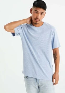 WE FASHION Met Structuur - T-Shirt Basic - Blue