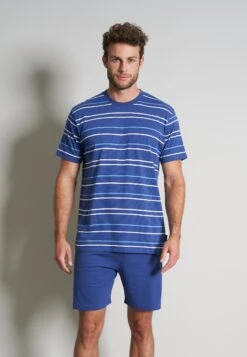 Set - Pyjama - Blau Dunkel Ringel