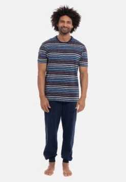 Set 2 Kurzarm- Pyjama - Blau Rot Gestreift