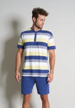 Shorty - Pyjama - Blau Hell Ringel