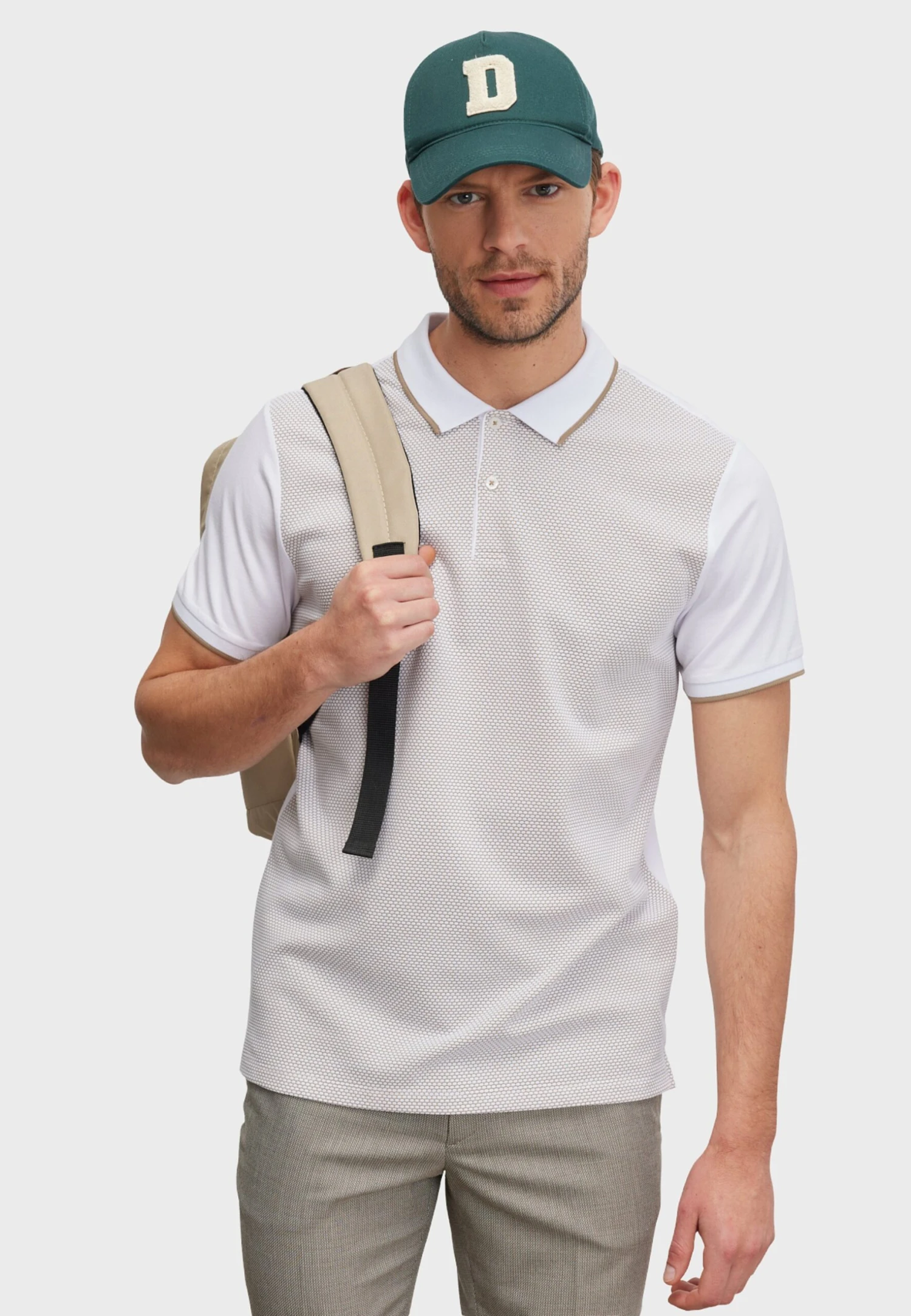 Figured- Poloshirt - Beige White 3 Figured- Poloshirt - Beige White - Afbeelding 3