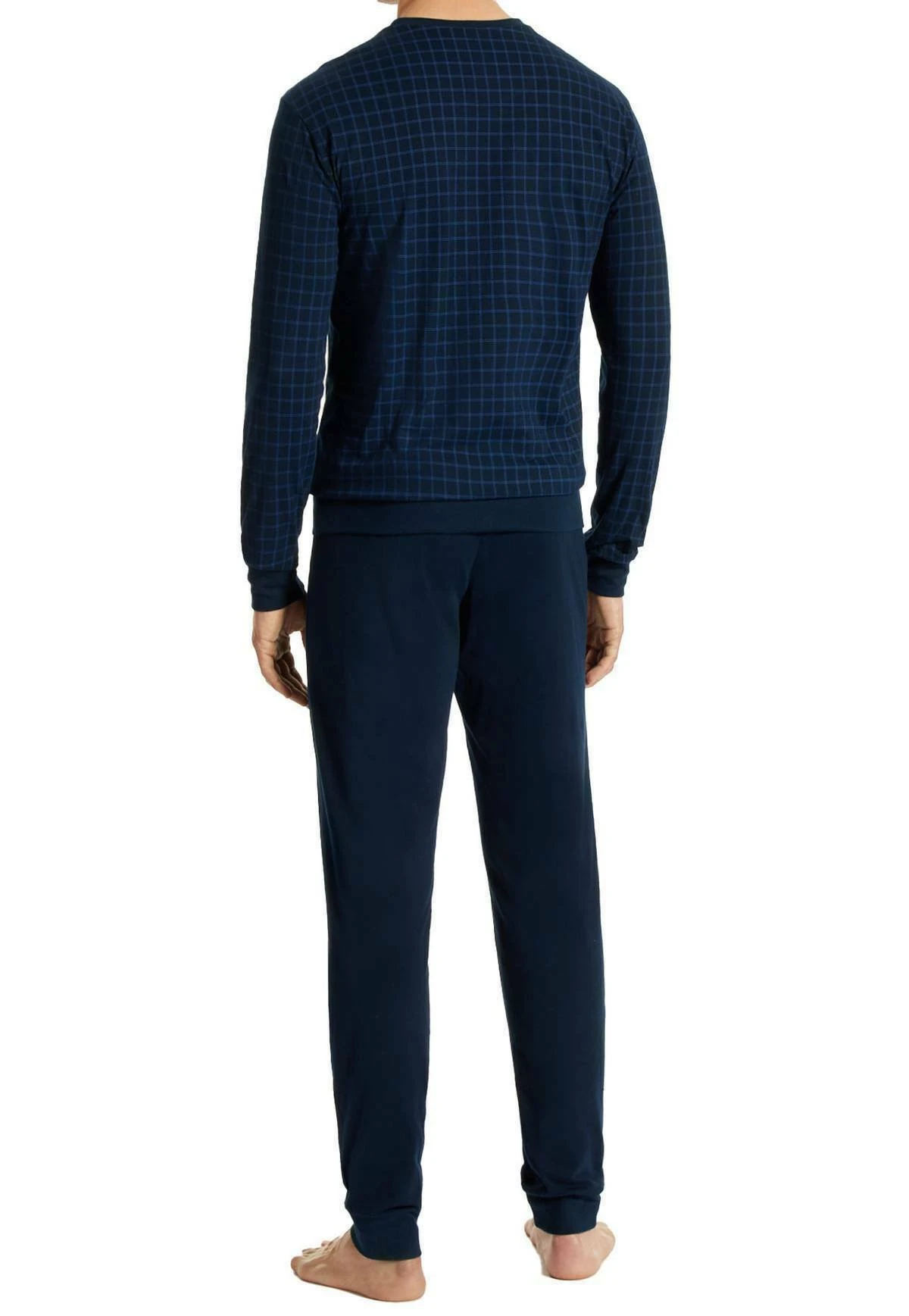 Schlafanzug Lang Mit Bündchen Rundhals - Pyjama - Dunkelblau 2 Schlafanzug Lang Mit Bündchen Rundhals - Pyjama - Dunkelblau - Afbeelding 2