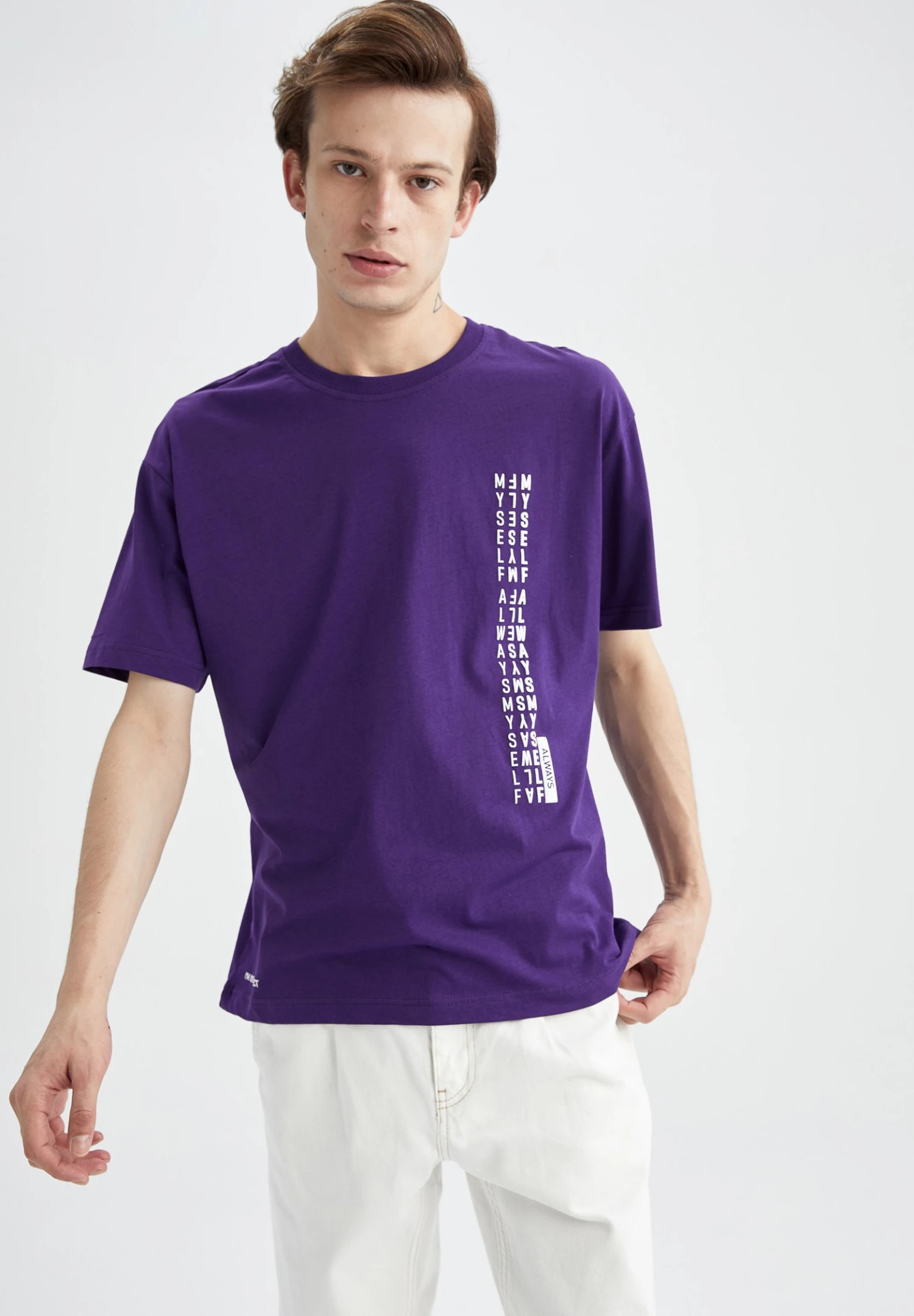 DeFacto Boxy Fit- T-Shirt Print - Purple 1 DeFacto Boxy Fit- T-Shirt Print - Purple
