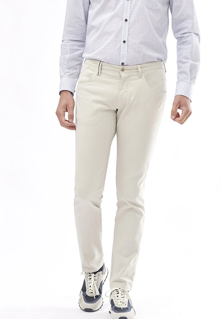 Textured Five Pocket Slim Fit - Broek - Beige Claro 1 Textured Five Pocket Slim Fit - Broek - Beige Claro