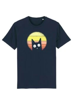 Sunset Cat - T-Shirt Print - French Navy