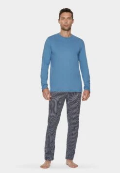Set Long En Bio À Rayures - Pyjama - Bleu
