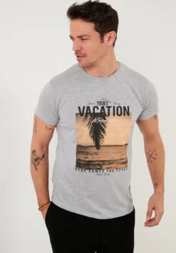 Slim Fit - T-Shirt Print - Grey-Melange