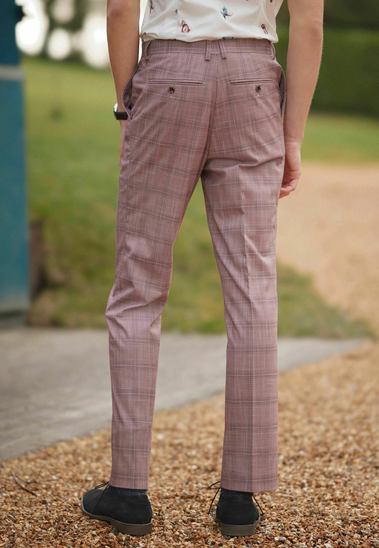 Next Tailored Fit Check Standard - Chino - Pink 1 Next Tailored Fit Check Standard - Chino - Pink