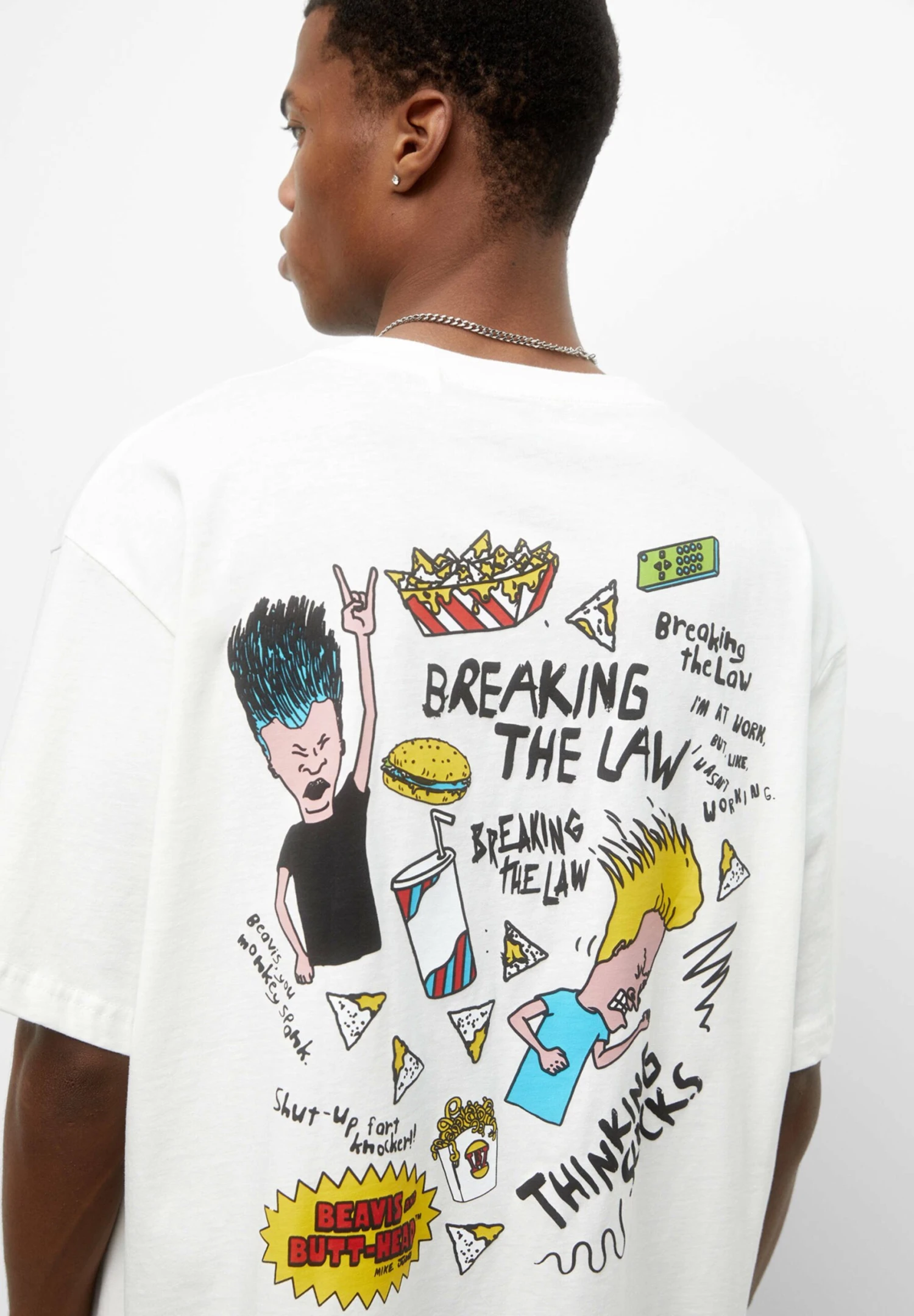 PULL & BEAR Beavis And Butt-Head - T-Shirt Print - White 4 PULL & BEAR Beavis And Butt-Head - T-Shirt Print - White - Afbeelding 4