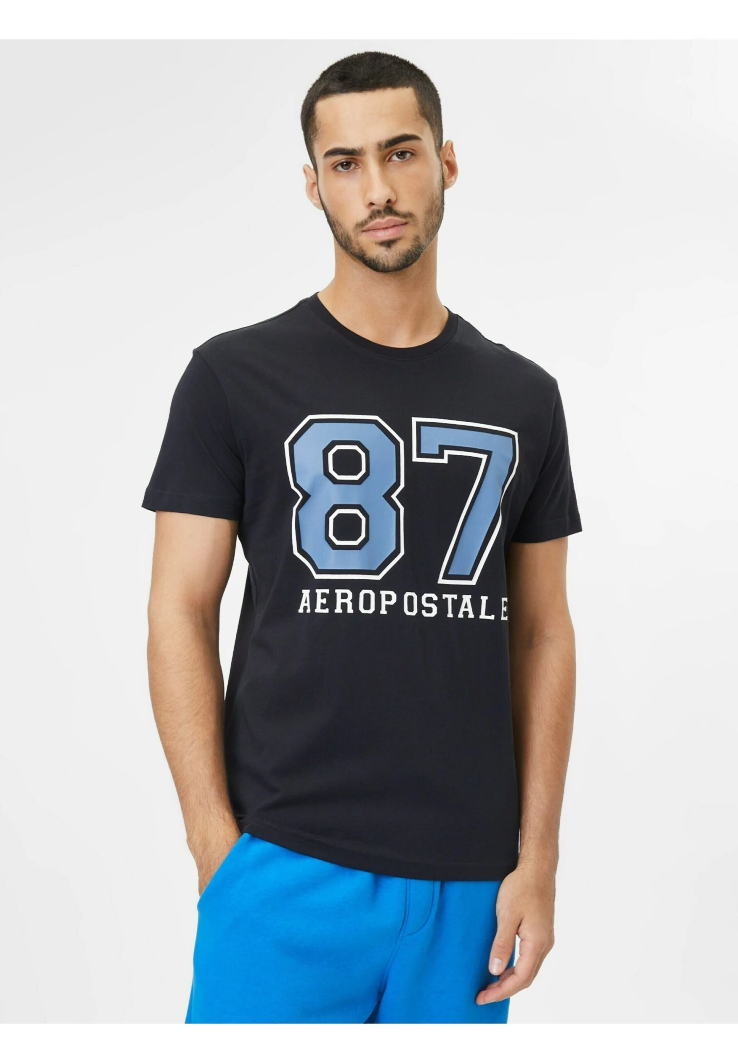 Aeropostale T-Shirt Print - Schwarz Weiß Taubenblau 1 Aeropostale T-Shirt Print - Schwarz Weiß Taubenblau