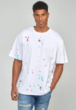 SikSilk Paint Splatter Oversized- T-Shirt Print - White