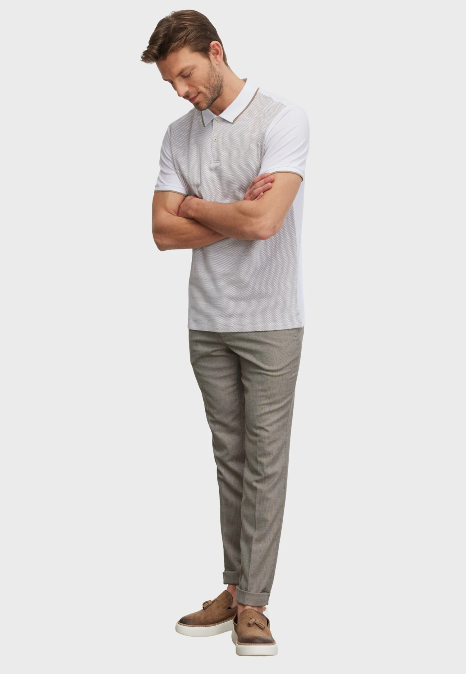 Figured- Poloshirt - Beige White 2 Figured- Poloshirt - Beige White - Afbeelding 2