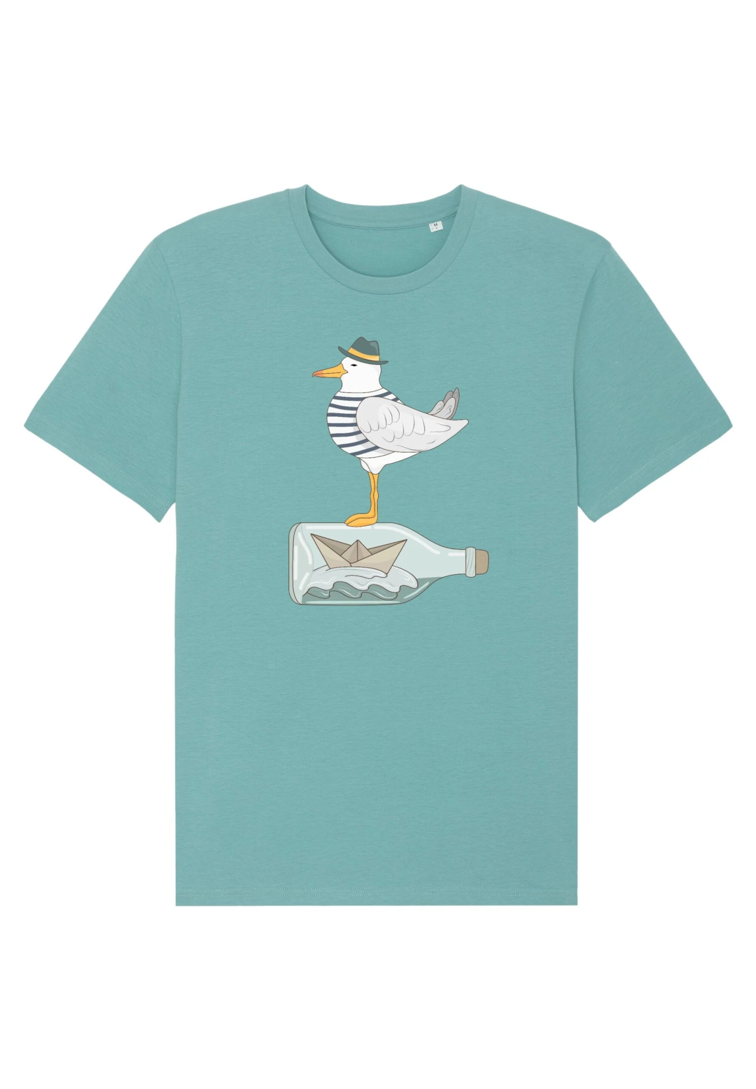 Möwe Mit Hut - T-Shirt Print - Teal Monstera 1 Möwe Mit Hut - T-Shirt Print - Teal Monstera