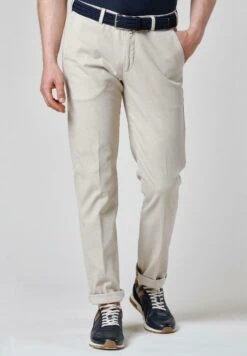 Trousers Fine Structured Stretch Cotton. - Broek - Sand