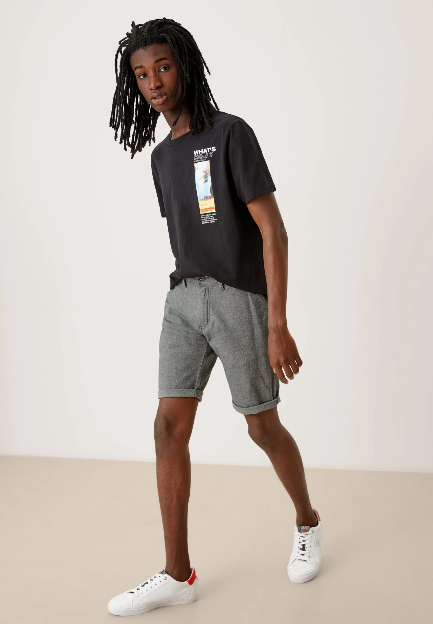 QS By S.Oliver Regula : Au Look Chiné - Shorts - Grey Black 2 QS By S.Oliver Regula : Au Look Chiné - Shorts - Grey Black - Afbeelding 2