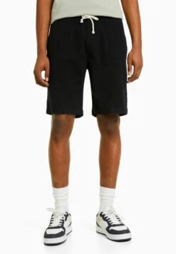 BERSHKA Rustic-Effect Bermuda - Shorts - Black